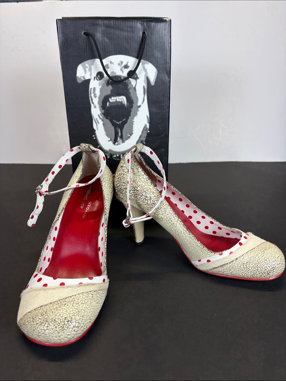 Irregular Choice Polka Dot Gold Pony Hair Heels Size 10